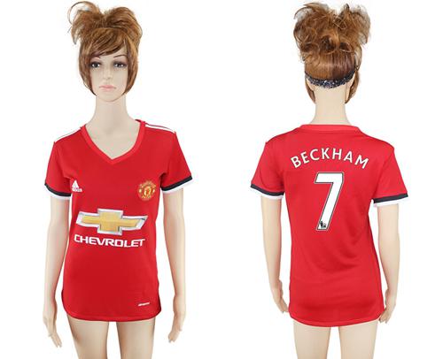 Women's Manchester United #7 Beckham Red Home Soccer Club Jersey - Click Image to Close